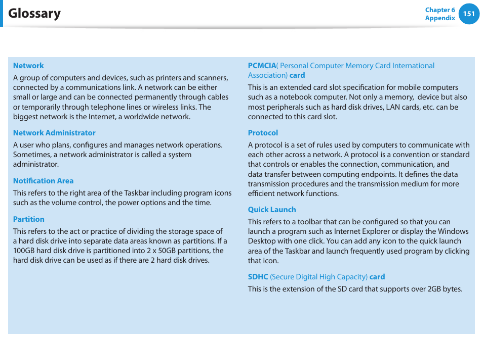 Glossary | Samsung NP530U3C-A04US User Manual | Page 152 / 154