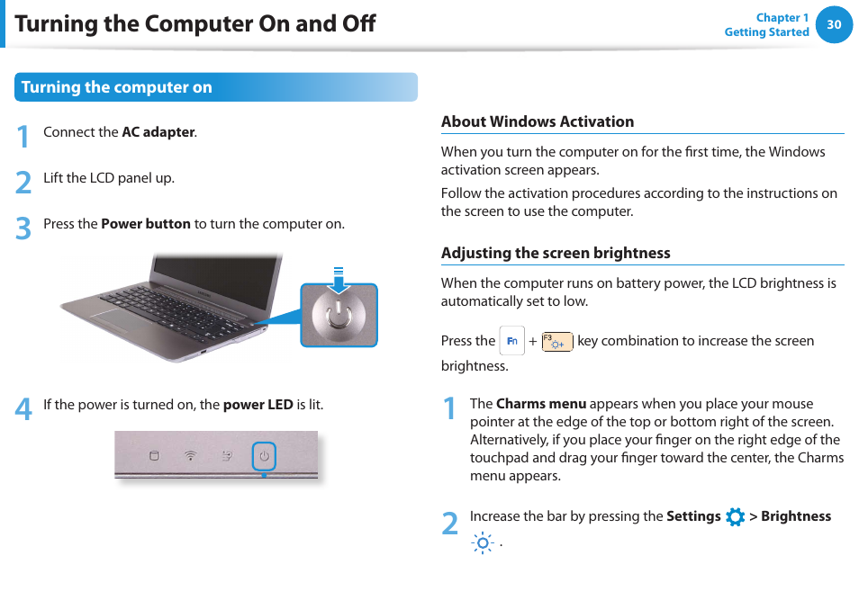 Turning the computer on and off | Samsung NP530U3C-A04US User Manual | Page 31 / 154