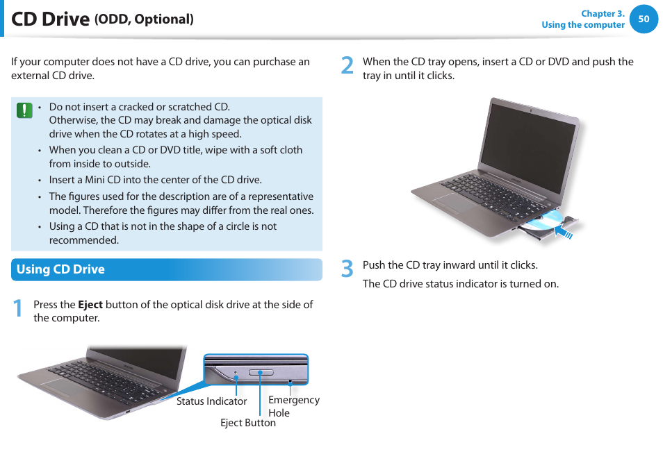 Cd drive (odd, optional), Cd drive | Samsung NP530U3C-A04US User Manual | Page 51 / 154