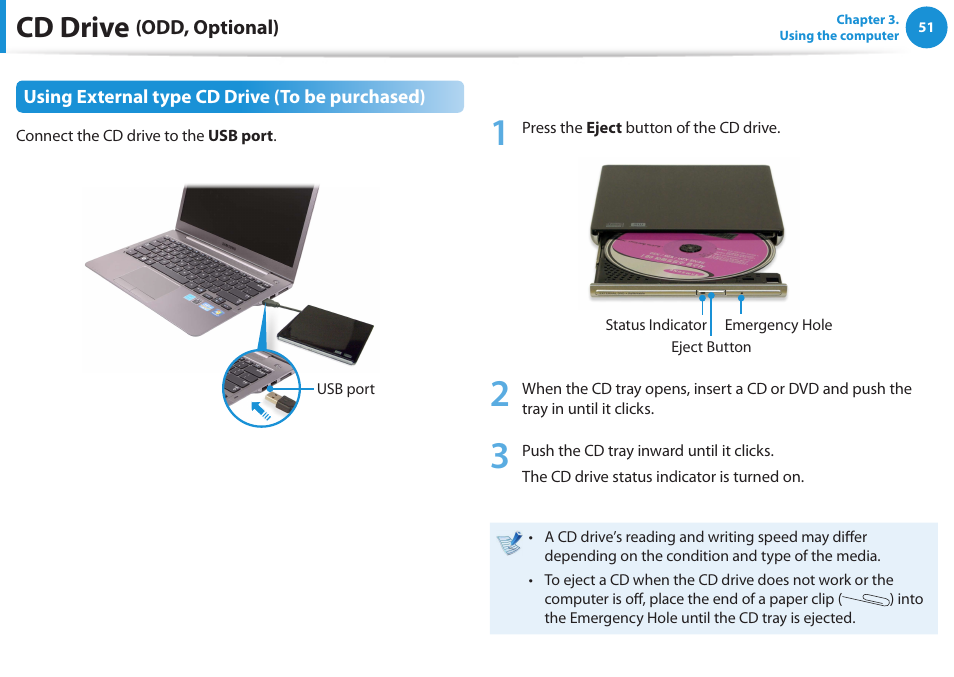 Cd drive | Samsung NP530U3C-A04US User Manual | Page 52 / 154