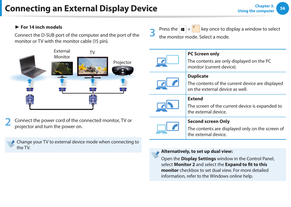 Connecting an external display device | Samsung NP530U3C-A04US User Manual | Page 57 / 154