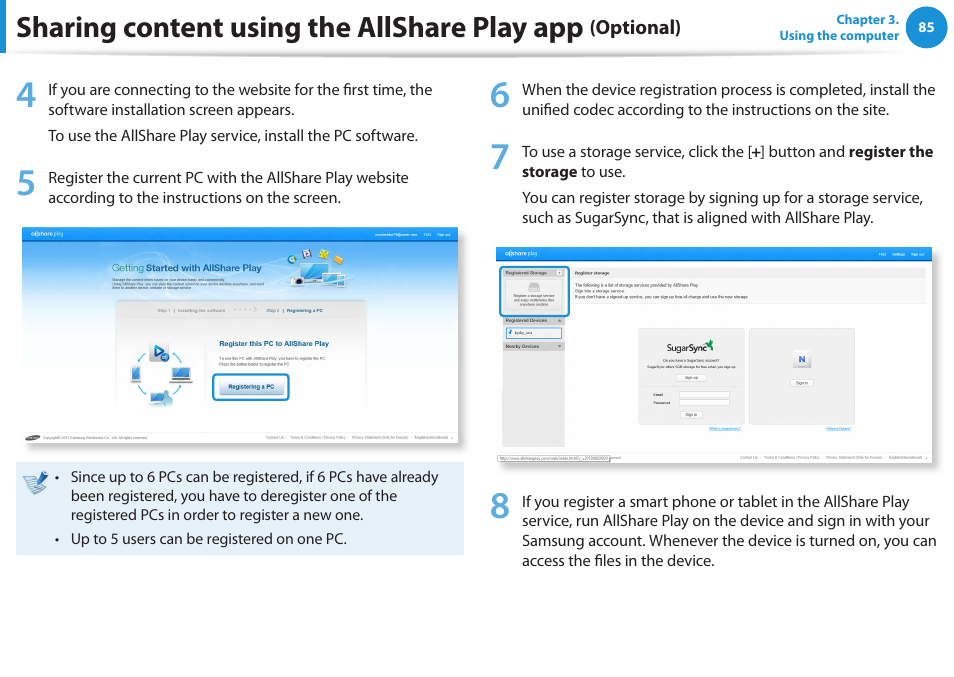 Sharing content using the allshare play app | Samsung NP530U3C-A04US User Manual | Page 86 / 154