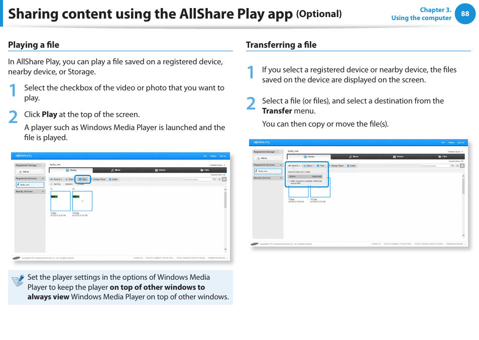 Sharing content using the allshare play app | Samsung NP530U3C-A04US User Manual | Page 89 / 154