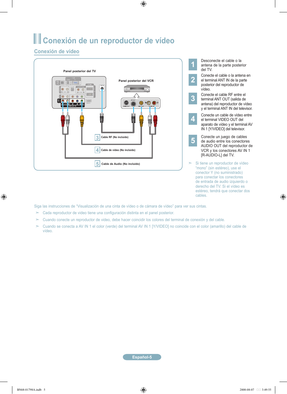 Conexión de un reproductor de vídeo, Conexión de vídeo | Samsung LN32A300J1DXZA User Manual | Page 29 / 37