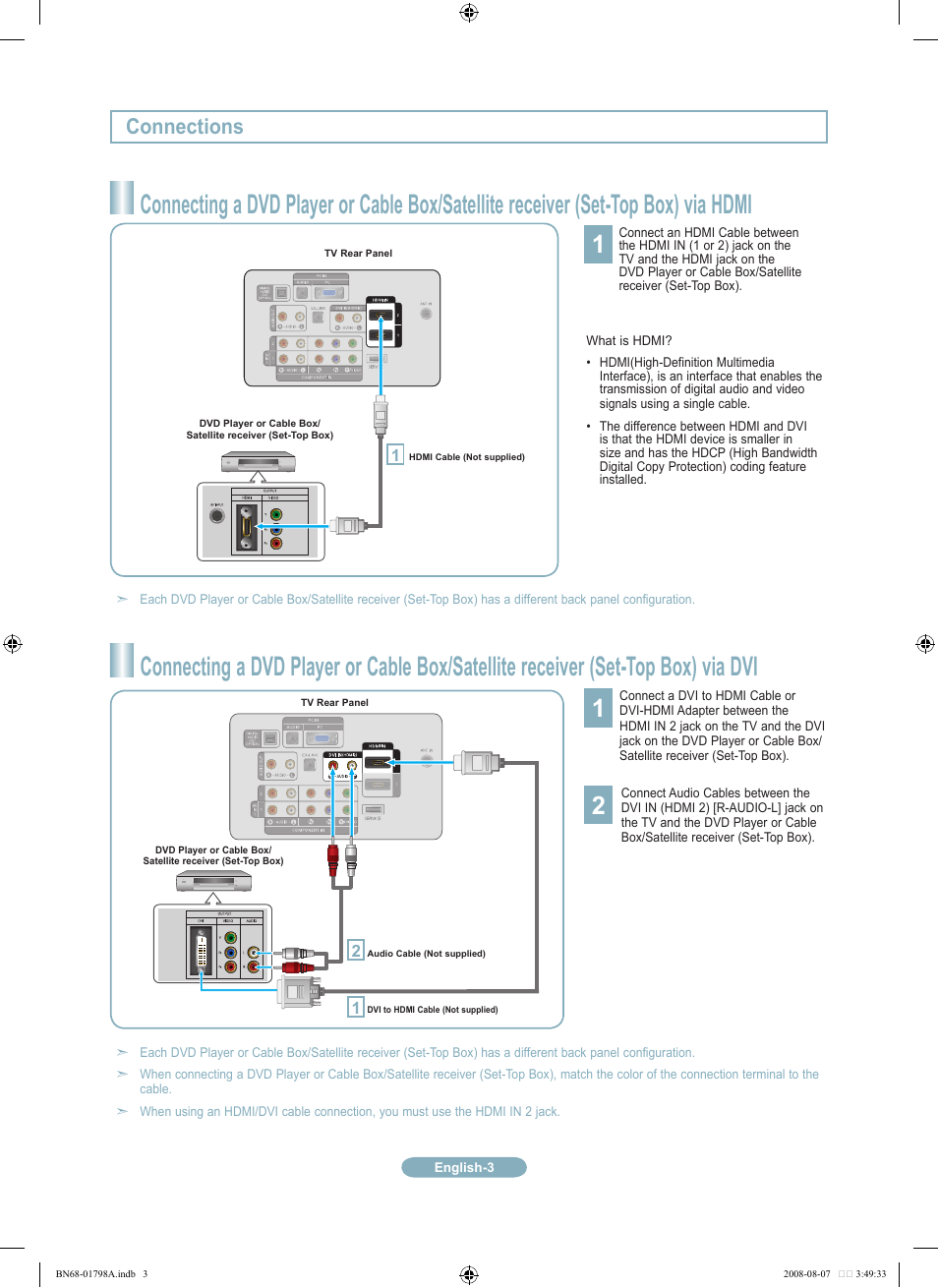 Connections | Samsung LN32A300J1DXZA User Manual | Page 3 / 37