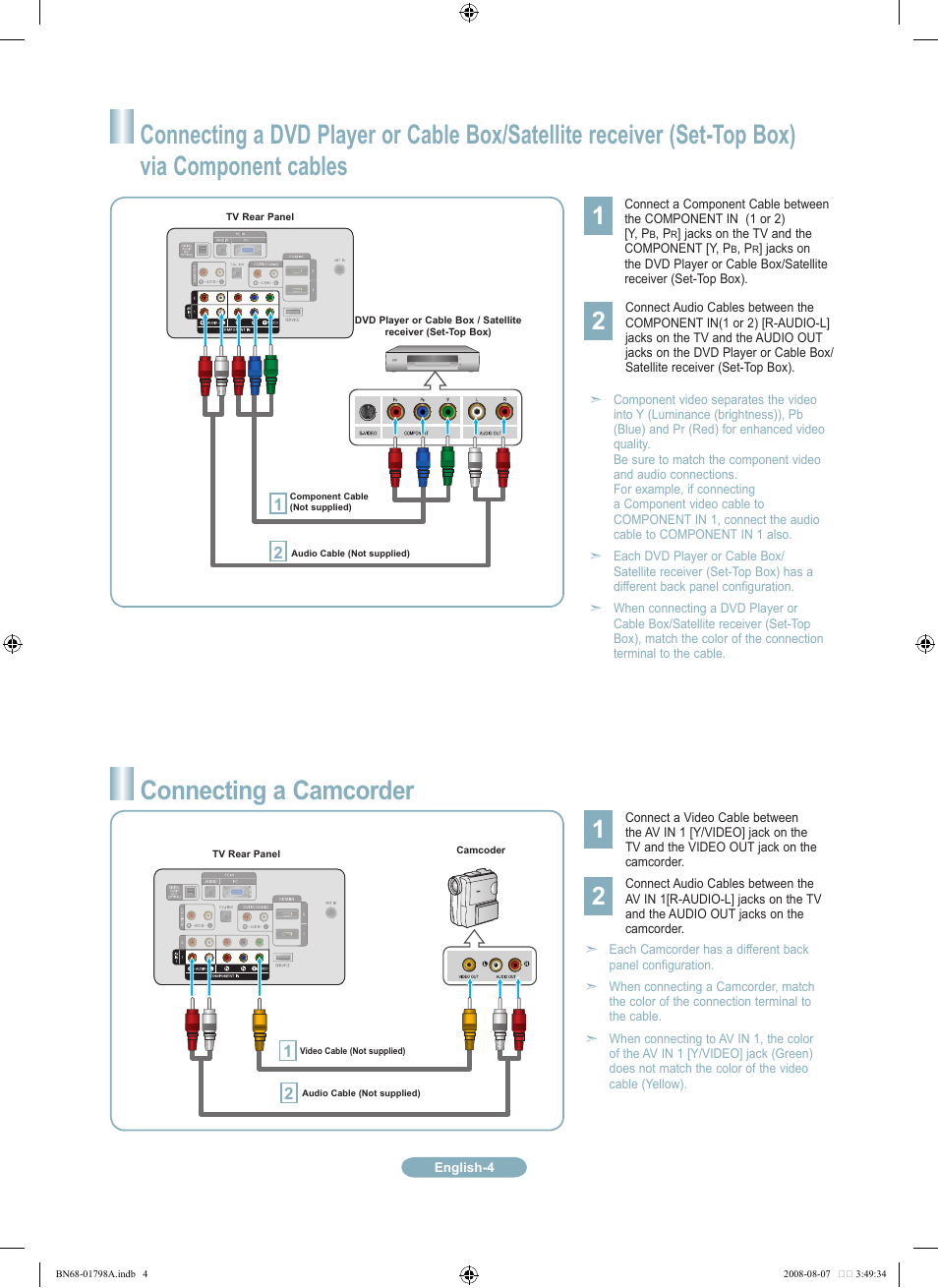 Connecting a camcorder | Samsung LN32A300J1DXZA User Manual | Page 4 / 37