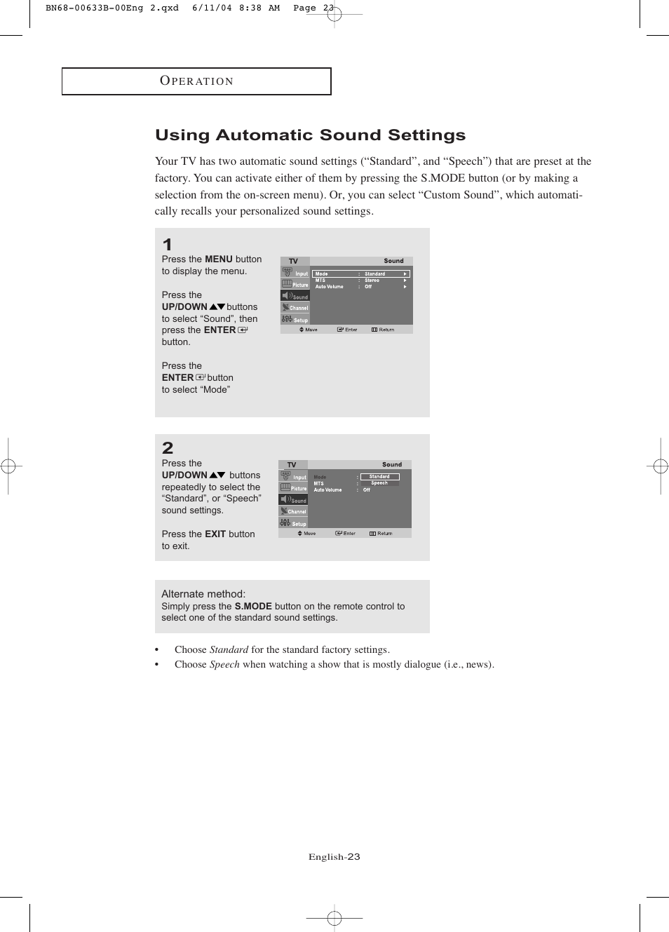 Using automatic sound settings | Samsung LTP1745X-XAA User Manual | Page 28 / 66