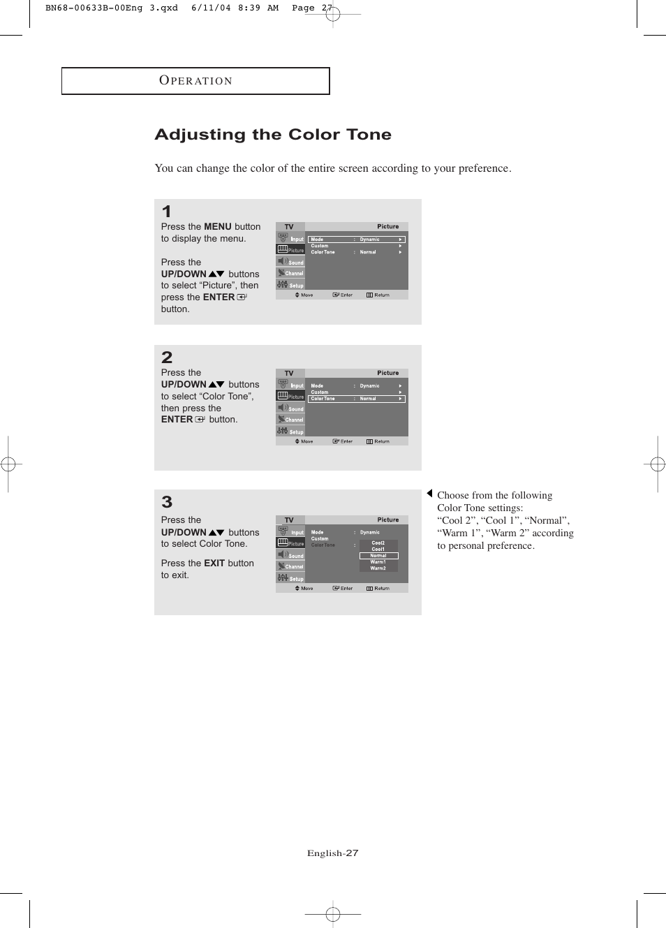 Adjusting the color tone | Samsung LTP1745X-XAA User Manual | Page 32 / 66