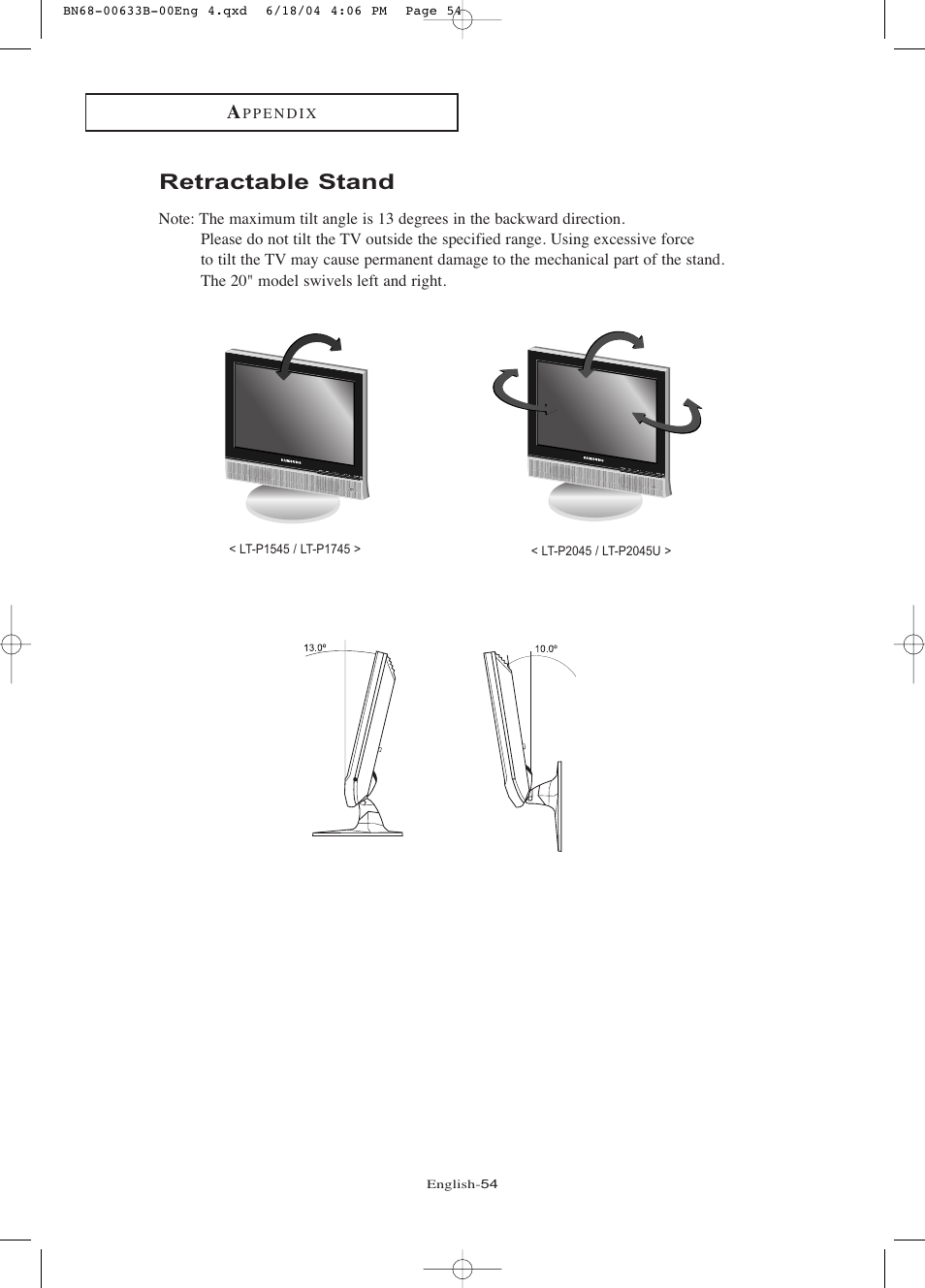 Retractable stand | Samsung LTP1745X-XAA User Manual | Page 59 / 66