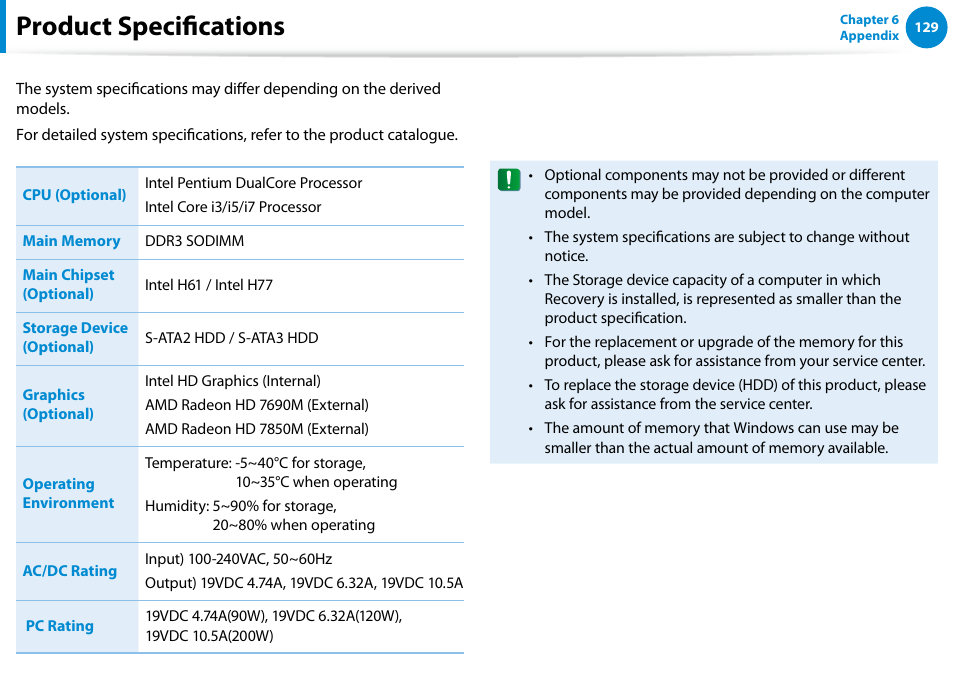 Product specifications | Samsung DP700A3D-K02US User Manual | Page 130 / 136