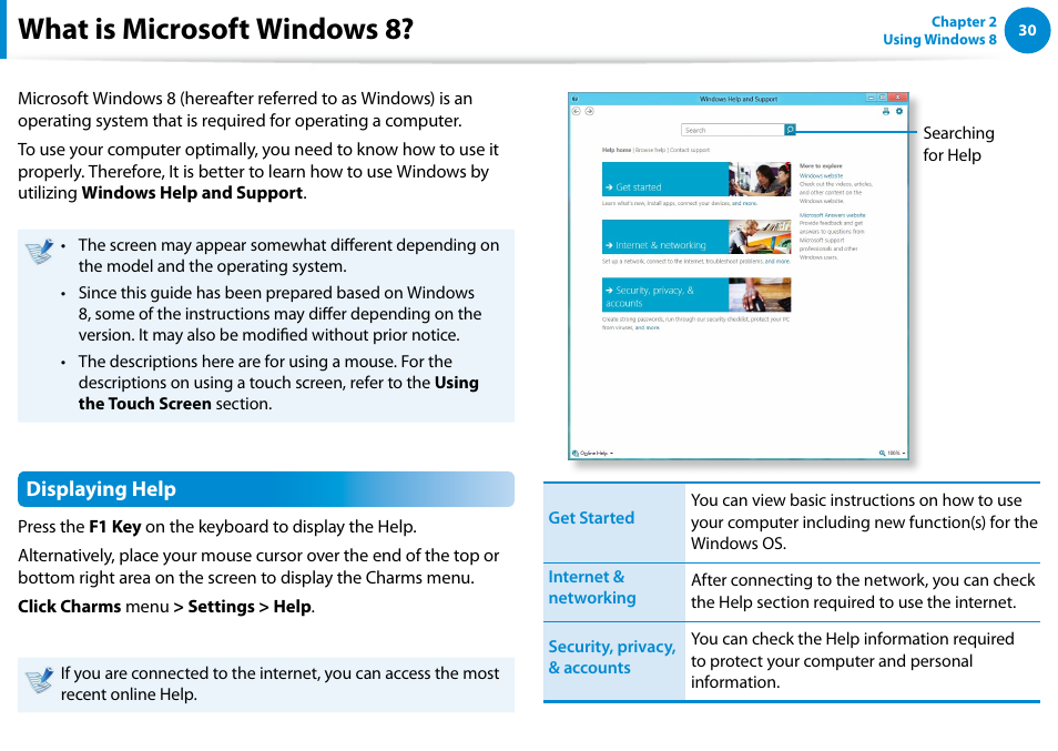 What is microsoft windows 8, Displaying help | Samsung DP700A3D-K02US User Manual | Page 31 / 136