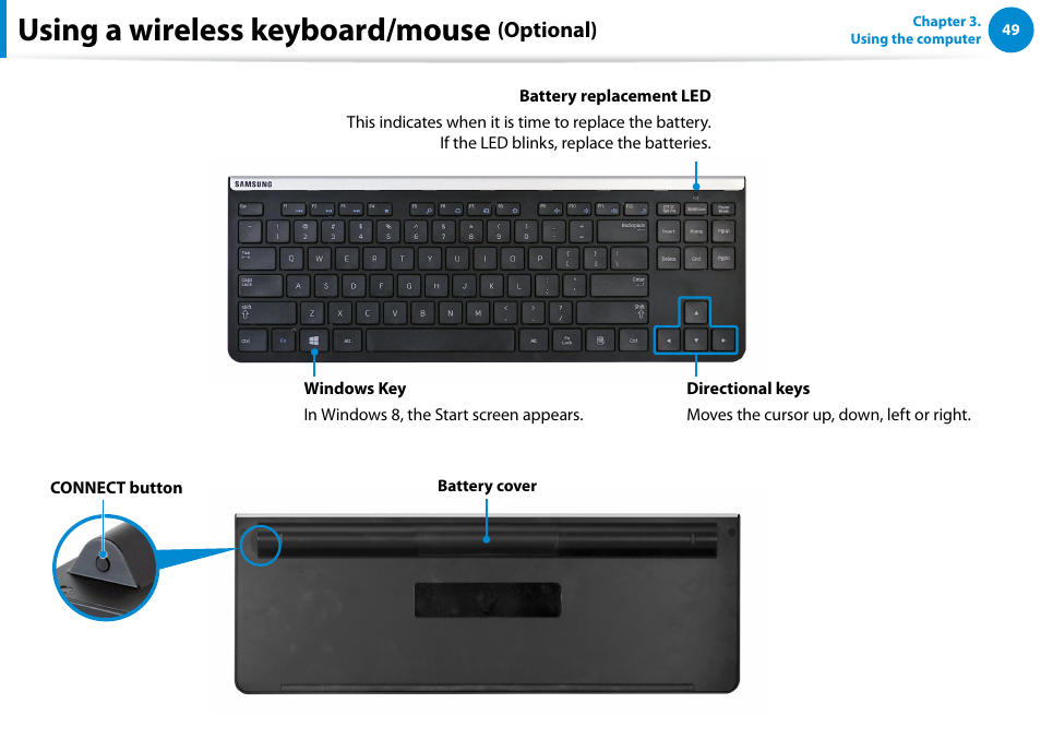 Using a wireless keyboard/mouse, Optional) | Samsung DP700A3D-K02US User Manual | Page 50 / 136