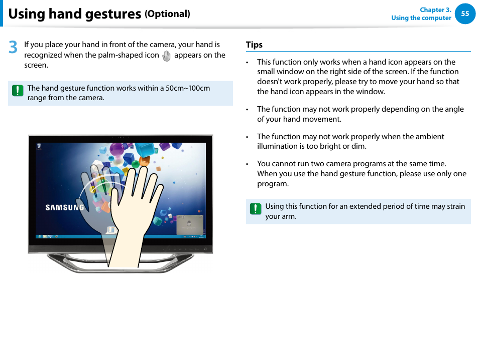 Using hand gestures | Samsung DP700A3D-K02US User Manual | Page 56 / 136
