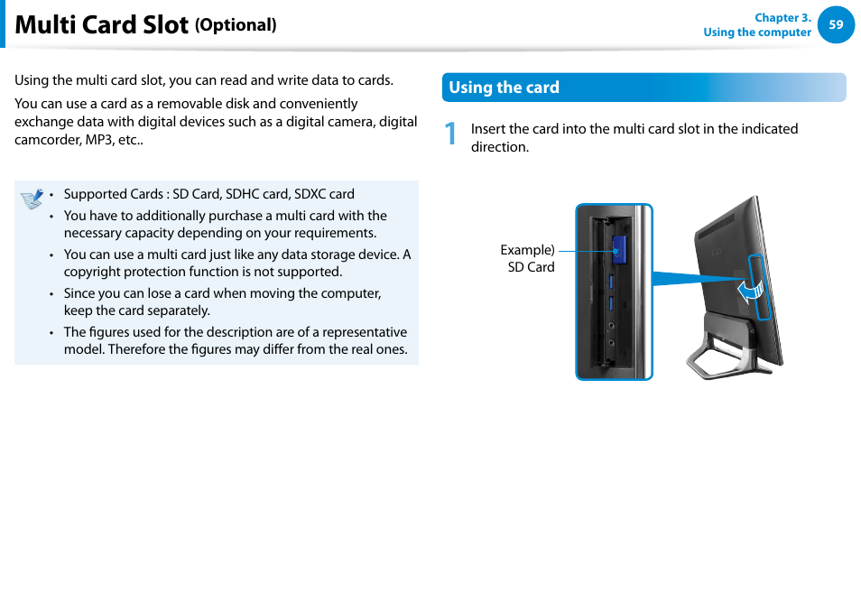 Multi card slot (optional), Multi card slot | Samsung DP700A3D-K02US User Manual | Page 60 / 136