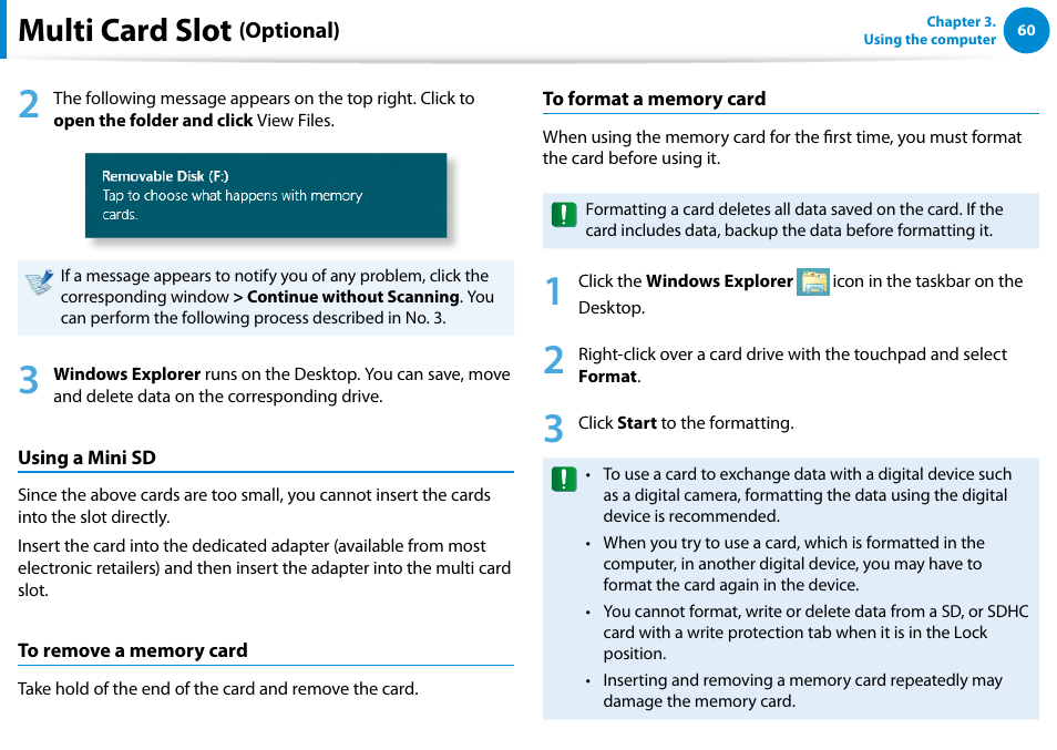 Multi card slot | Samsung DP700A3D-K02US User Manual | Page 61 / 136