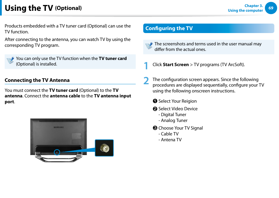 Using the tv (optional), Using the tv | Samsung DP700A3D-K02US User Manual | Page 70 / 136