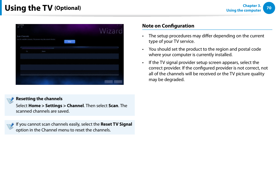 Using the tv, Optional) | Samsung DP700A3D-K02US User Manual | Page 71 / 136