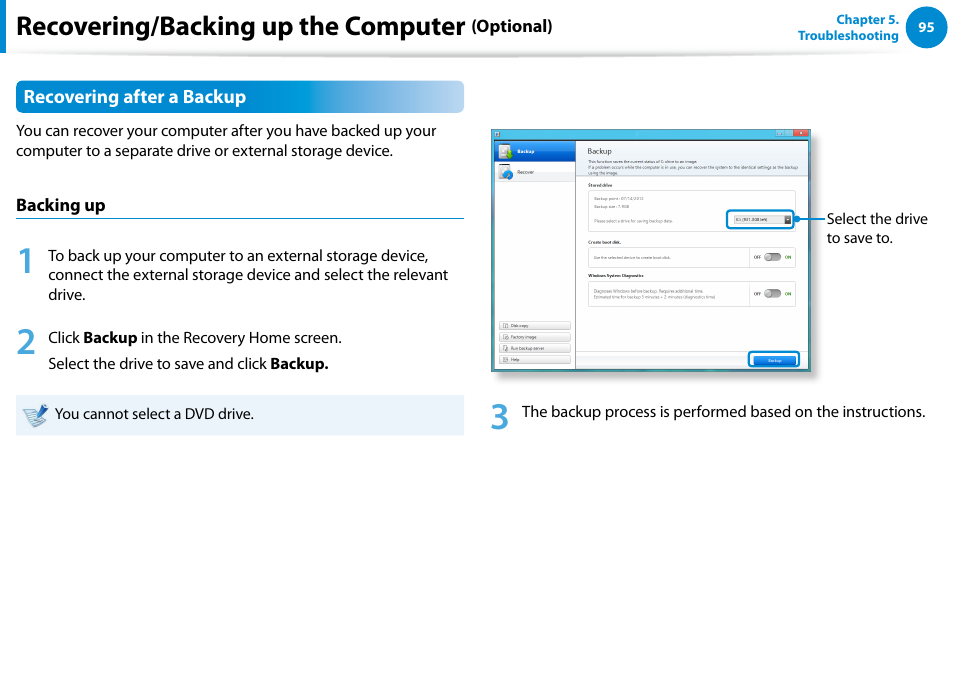 Recovering/backing up the computer | Samsung DP700A3D-K02US User Manual | Page 96 / 136