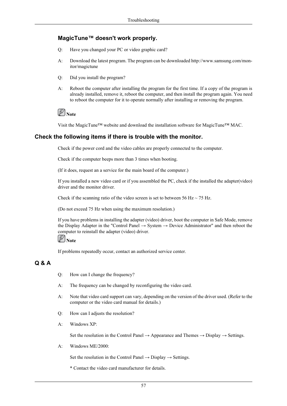 Q & a, Specifications | Samsung LS19MYBRB7-XAC User Manual | Page 55 / 76