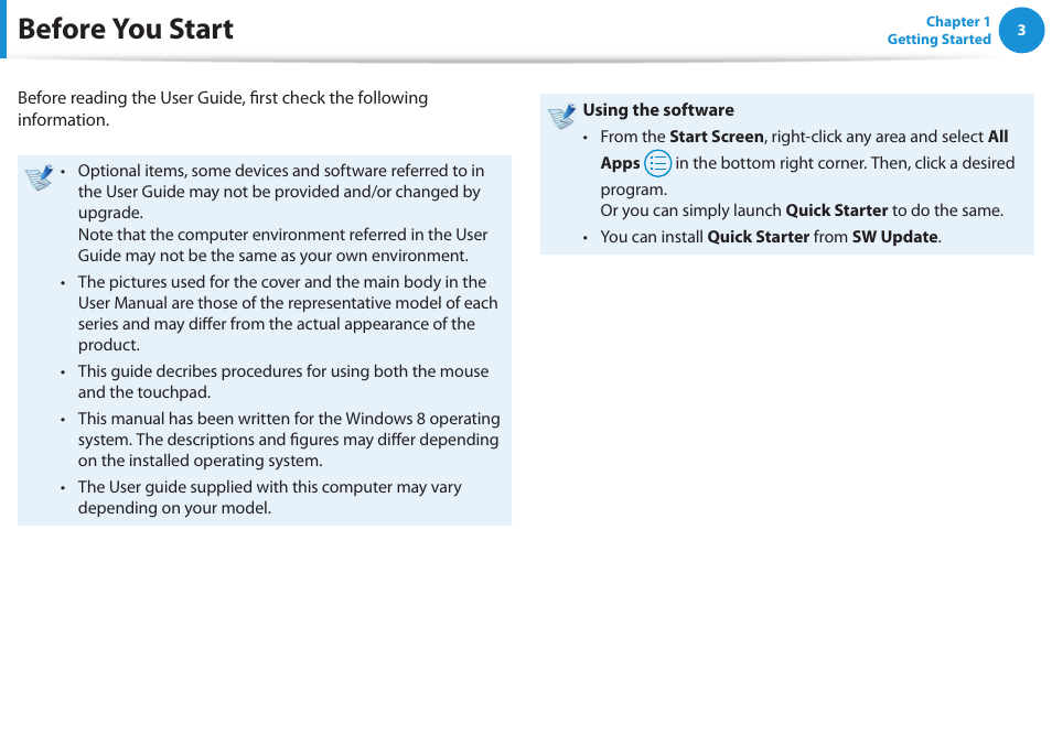 Before you start | Samsung NP-RV520-W01US User Manual | Page 4 / 133