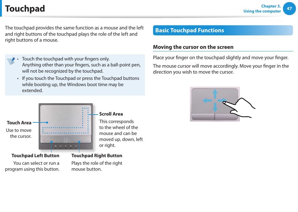 Touchpad | Samsung NP-RV520-W01US User Manual | Page 48 / 133