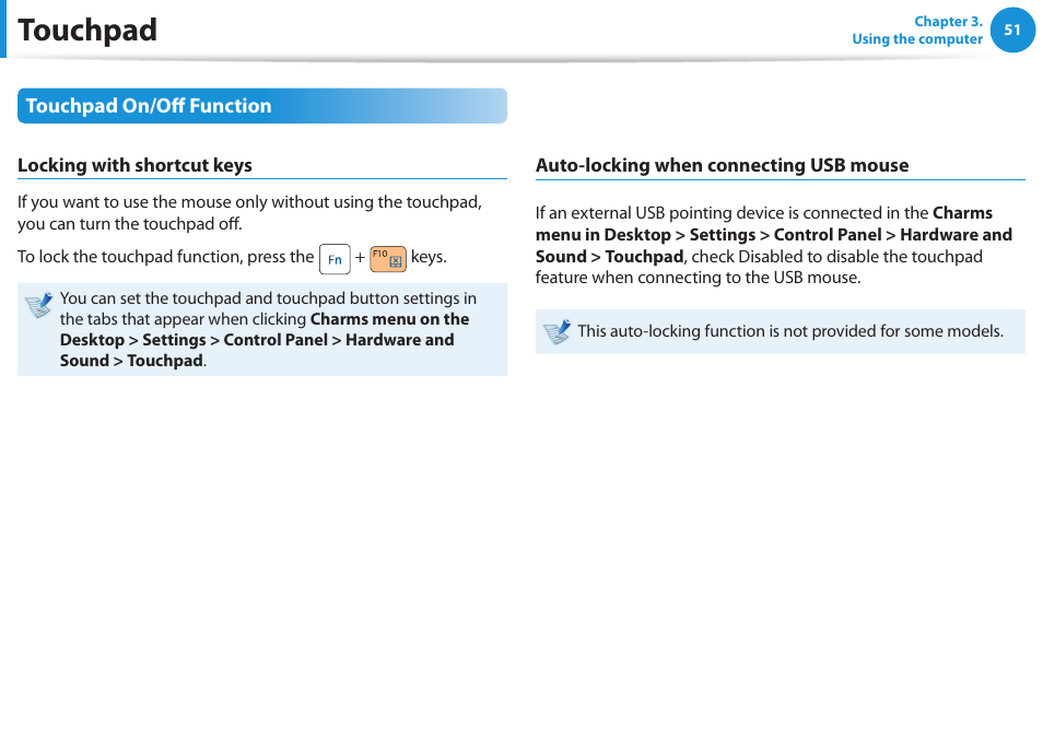 Touchpad | Samsung NP-RV520-W01US User Manual | Page 52 / 133