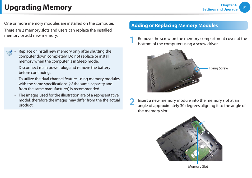 Upgrading memory | Samsung NP-RV520-W01US User Manual | Page 82 / 133