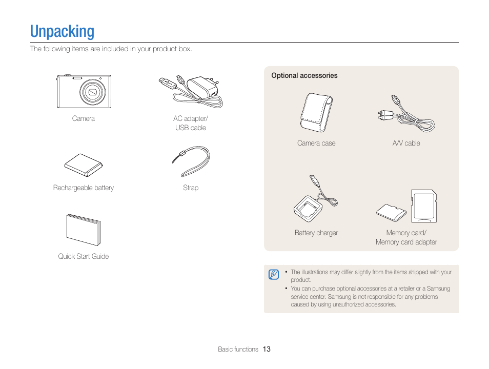 Unpacking | Samsung EC-ST76ZZBPRUS User Manual | Page 14 / 132