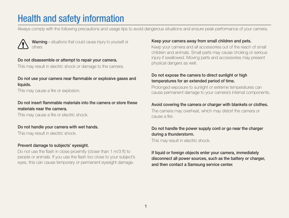 Health and safety information | Samsung EC-ST76ZZBPRUS User Manual | Page 2 / 132