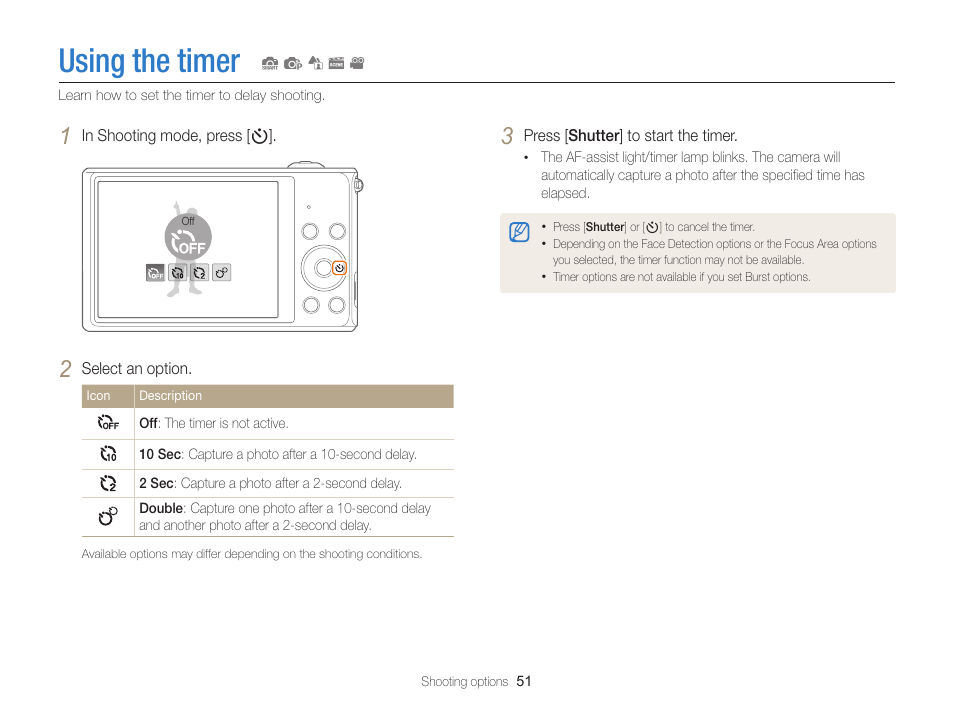 Using the timer | Samsung EC-ST76ZZBPRUS User Manual | Page 52 / 132