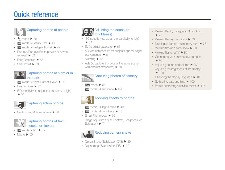 Quick reference | Samsung EC-ST76ZZBPRUS User Manual | Page 9 / 132