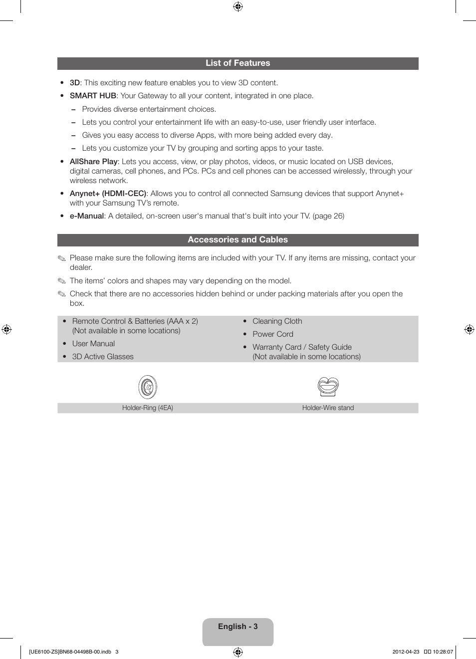Samsung UN46ES6100GXZE User Manual | Page 3 / 69