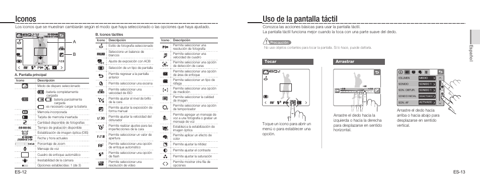 Iconos uso de la pantalla táctil | Samsung EC-TL34HRBA-US User Manual | Page 16 / 19