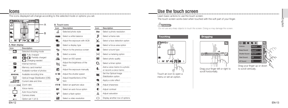 Icons use the touch screen | Samsung EC-TL34HRBA-US User Manual | Page 7 / 19