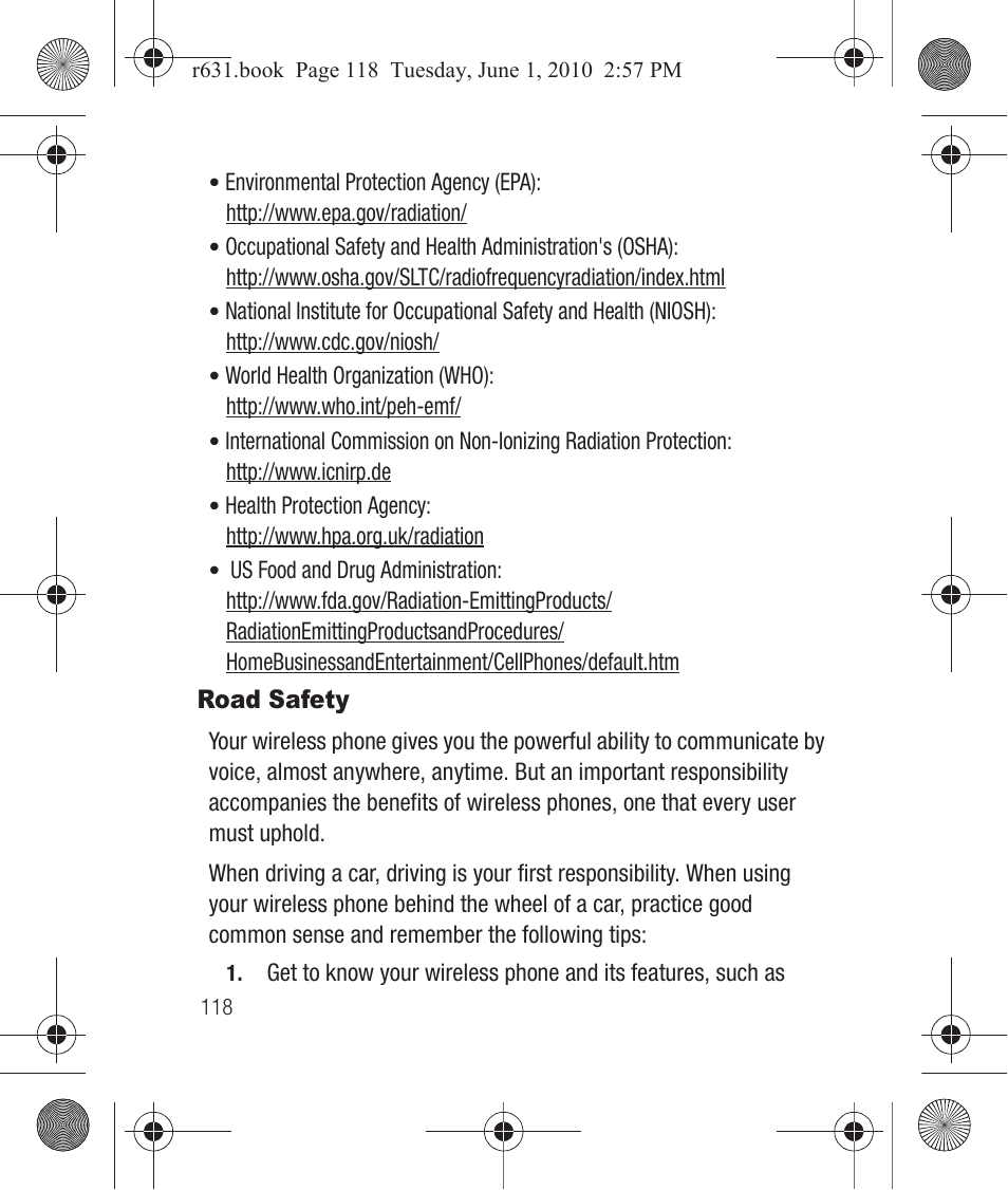 Road safety | Samsung SCH-R631LBAXAR User Manual | Page 122 / 165