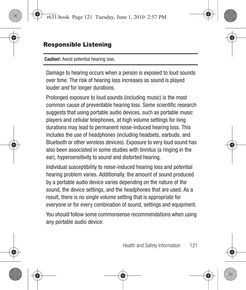 Responsible listening | Samsung SCH-R631LBAXAR User Manual | Page 125 / 165
