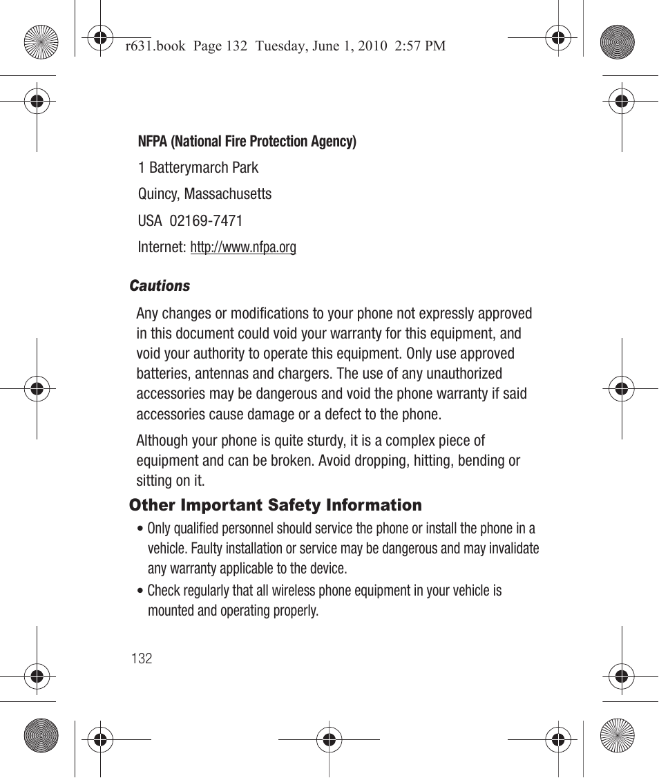 Cautions, Other important safety information | Samsung SCH-R631LBAXAR User Manual | Page 136 / 165
