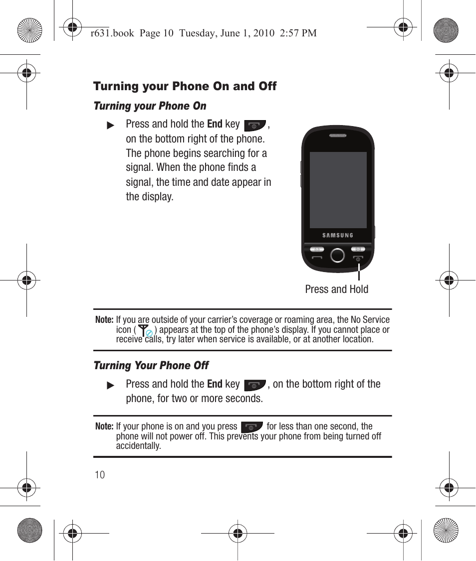 Turning your phone on and off, Turning your phone on, Turning your phone off | Samsung SCH-R631LBAXAR User Manual | Page 14 / 165