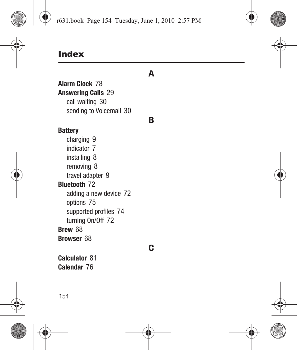 Index | Samsung SCH-R631LBAXAR User Manual | Page 158 / 165