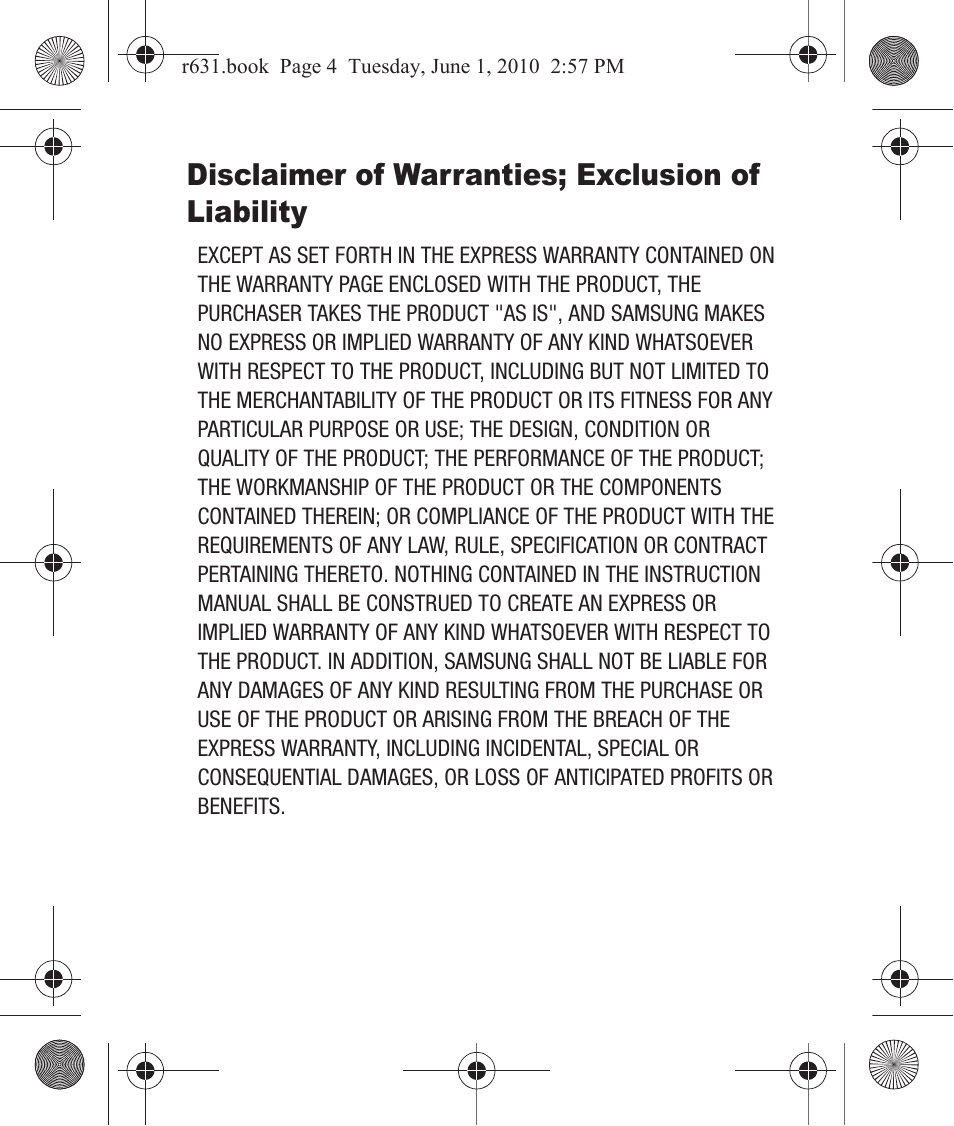 Disclaimer of warranties; exclusion of liability | Samsung SCH-R631LBAXAR User Manual | Page 4 / 165
