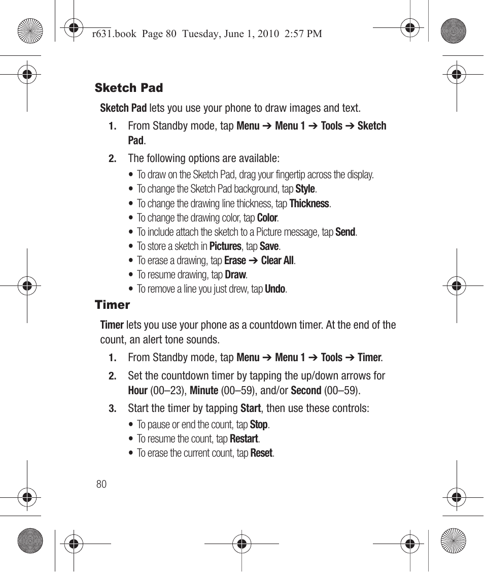 Sketch pad, Timer, Sketch pad timer | Samsung SCH-R631LBAXAR User Manual | Page 84 / 165