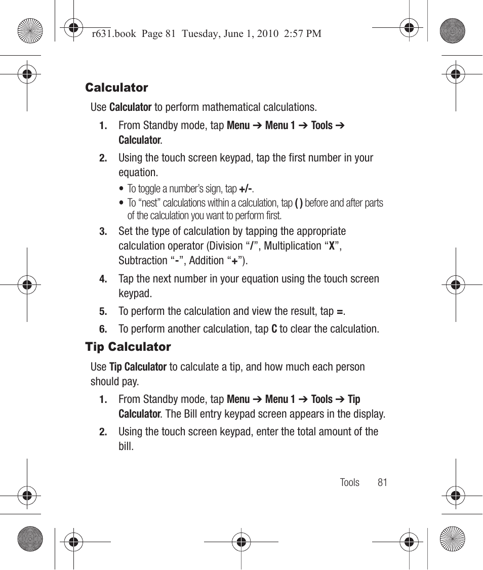 Calculator, Tip calculator, Calculator tip calculator | Samsung SCH-R631LBAXAR User Manual | Page 85 / 165
