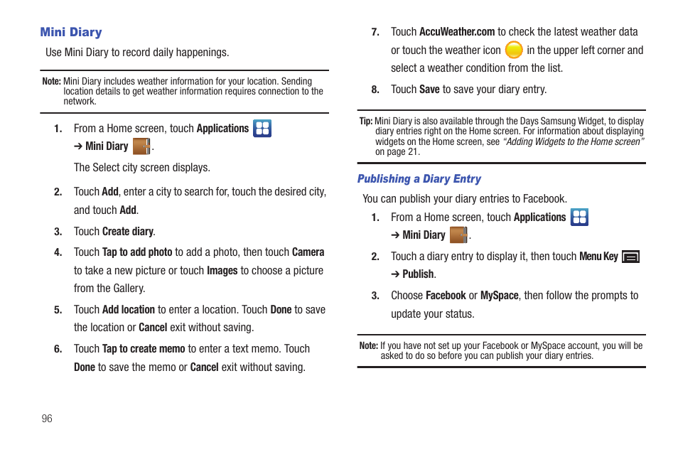 Mini diary | Samsung YP-G70CW-XAX User Manual | Page 100 / 174