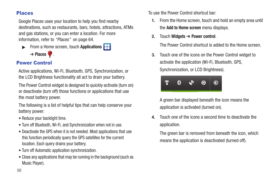 Places, Power control, Places power control | Samsung YP-G70CW-XAX User Manual | Page 102 / 174