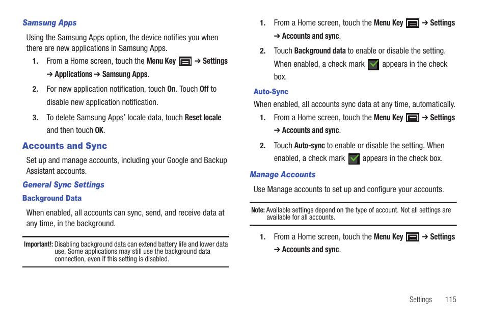 Accounts and sync | Samsung YP-G70CW-XAX User Manual | Page 119 / 174