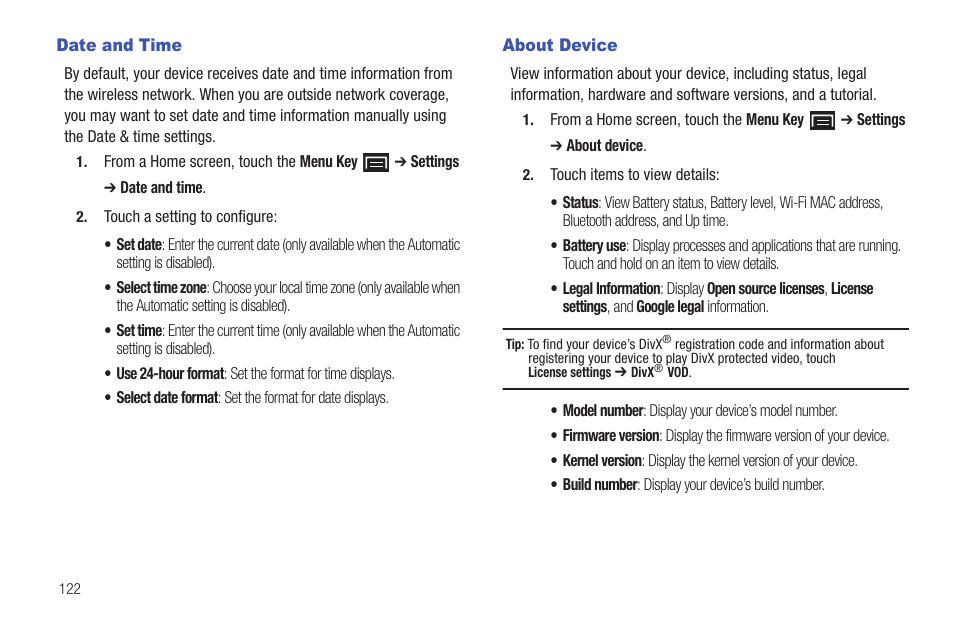 Date and time, About device, Date and time about device | Samsung YP-G70CW-XAX User Manual | Page 126 / 174