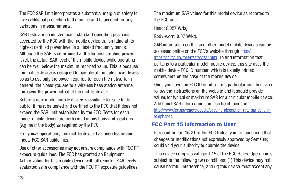 Fcc part 15 information to user | Samsung YP-G70CW-XAX User Manual | Page 132 / 174