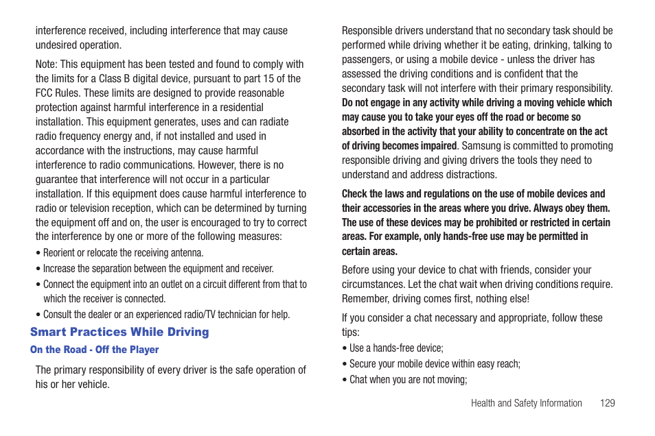 Smart practices while driving | Samsung YP-G70CW-XAX User Manual | Page 133 / 174