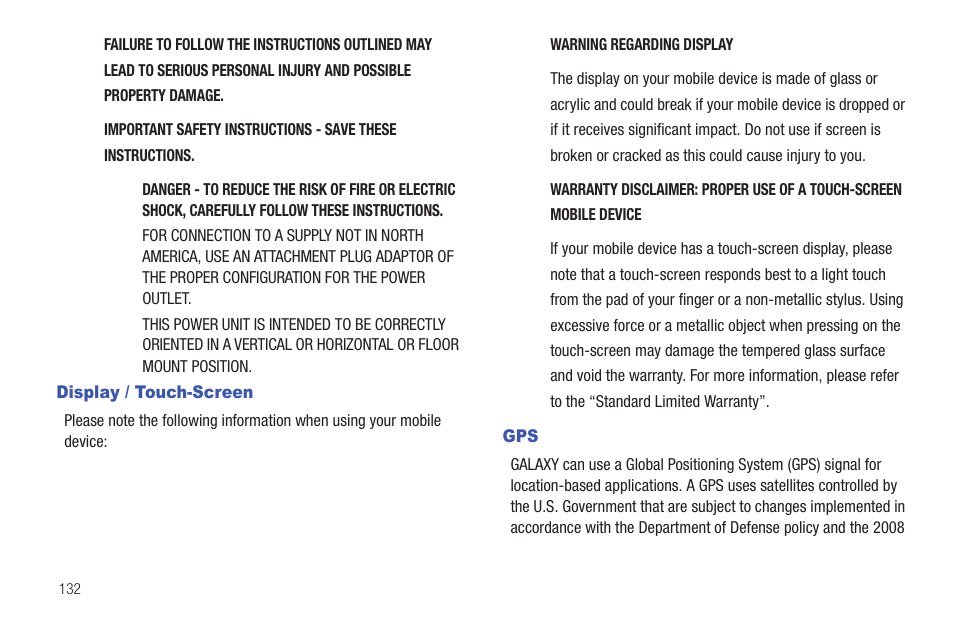 Display / touch-screen, Display / touch-screen gps | Samsung YP-G70CW-XAX User Manual | Page 136 / 174