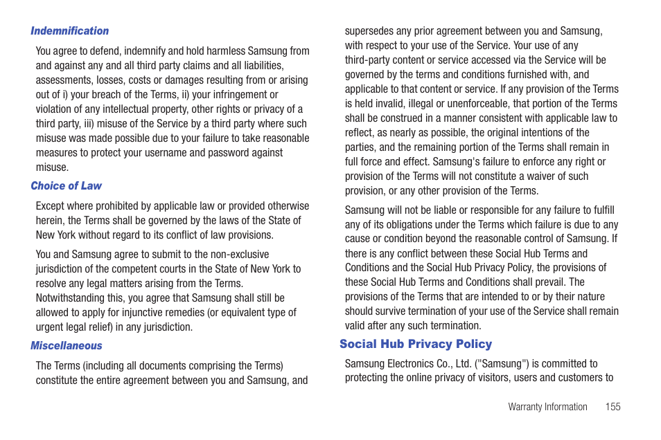 Social hub privacy policy | Samsung YP-G70CW-XAX User Manual | Page 159 / 174